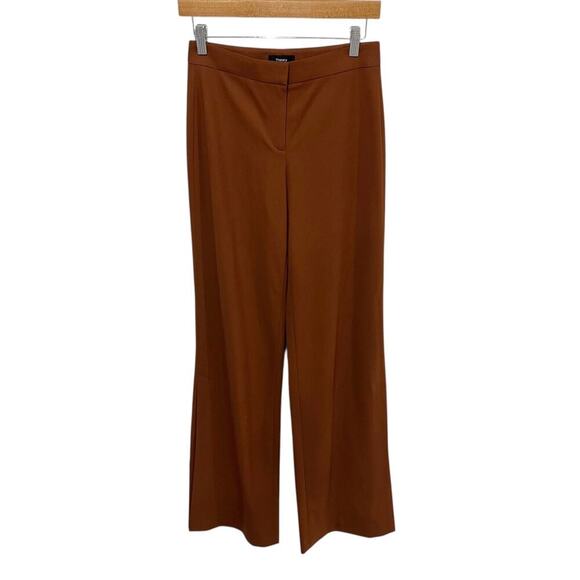 Theory Stretch Wool High Slit Trouser Pant Rust Women's 0 Wide Leg Pant - Picture 1 of 10